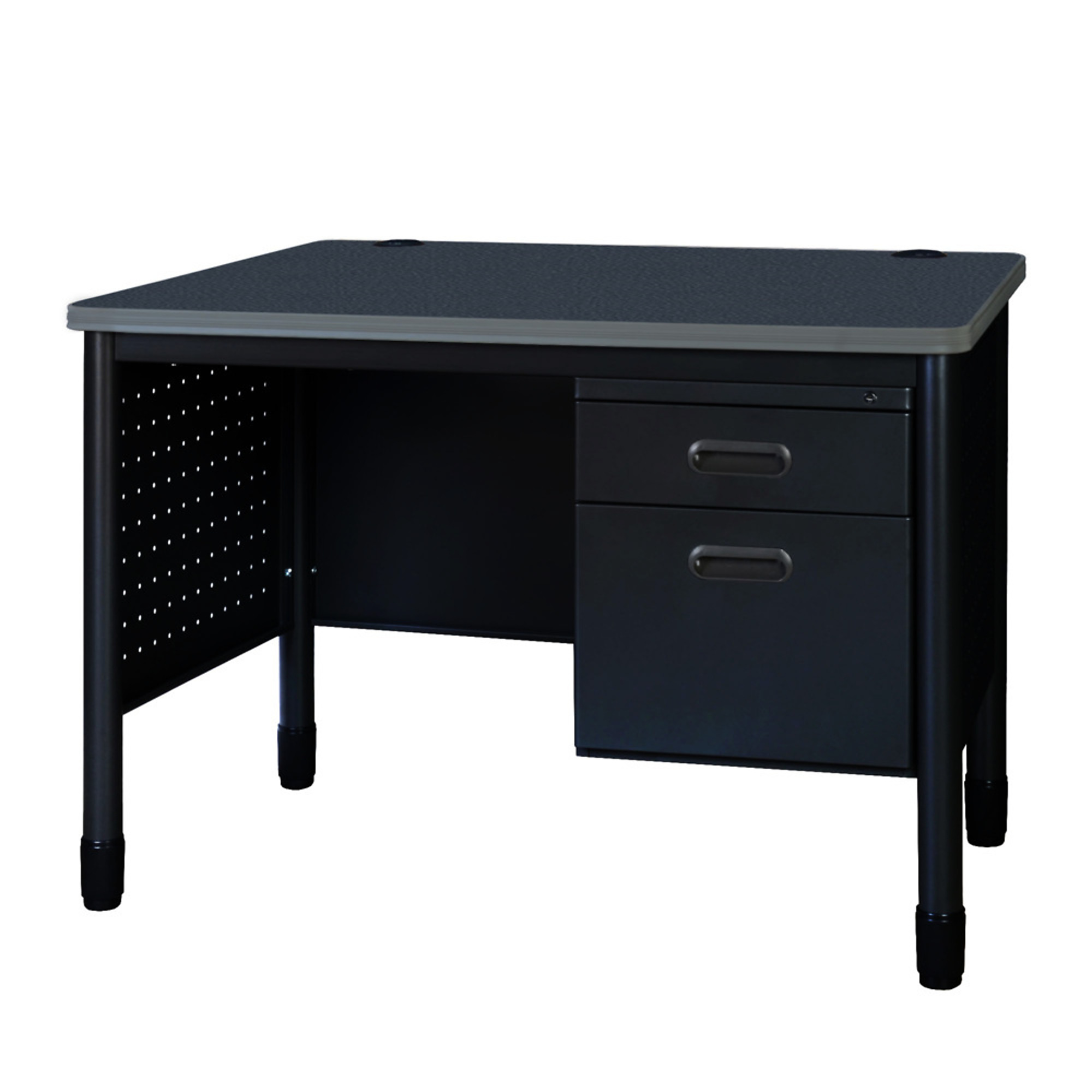 Regency Mesa Steel Single Pedestal Teacher's Office Desk — 48in. x 30in., Grey Top, Black Base, Model# 66348SPGYBK